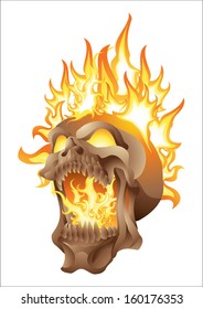 skull in flames isolated