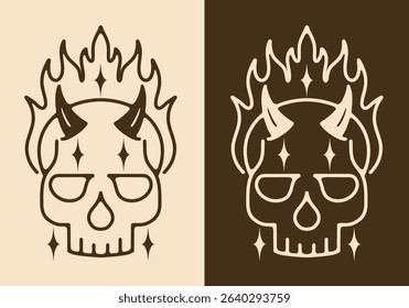 Skull with flames line art illustration tattoo design