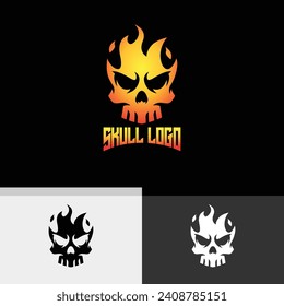 Skull with Flames Logo Design. Vector illustration