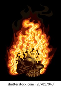 skull in flames on black background tattoo style Hell Burning