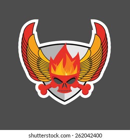 skull with flames on the shield and wings. Heraldry