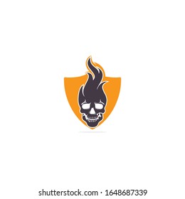 Skull with flames vector logo design. Cool tattoo or logo design.