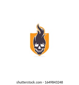 Skull with flames vector logo design. Cool tattoo or logo design.