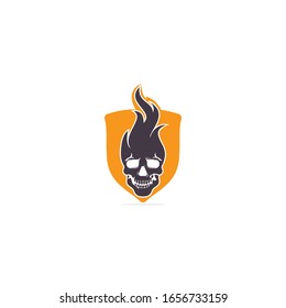 Skull with flames vector logo design.