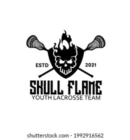 Skull flaming logo for lacrosse team design vector