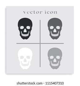 Skull flat black and white vector icon.