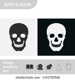 Skull flat black and white vector icon.