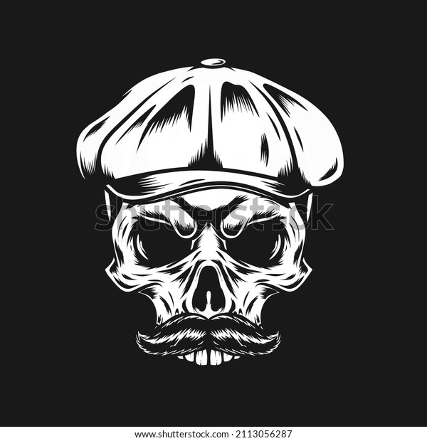 Skull with flat cap and\
mustache
