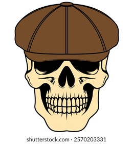 Skull with flat cap vector illustration.	