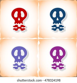 Skull. Flat sticker with shadow on old paper. Vector illustration