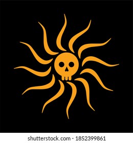 Schädelflachsymbol mit Sonne. Symbol für die Flagge eines Schiffes des Schädels. Skull-Flachdesign, Vektorgrafik
