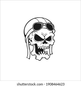 Calavera Con Símbolo De Casco De Vuelo. Diseño de tatuajes. Ilustración vectorial.