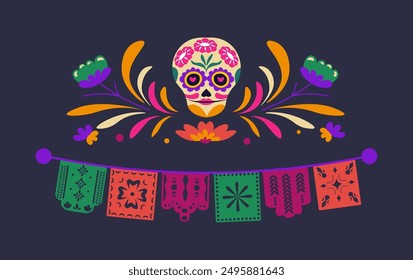 Skull and Floral Banner vector