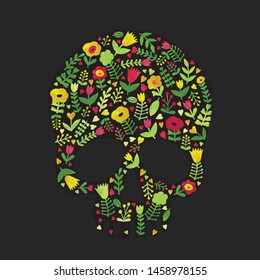Skull floral element, bright Halloween- autumn doodle template card