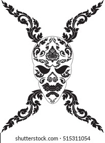 skull floral with giant face (your spirit are controled by some one) vector illustrations, tattoos, stickers, images. southeast asia art design