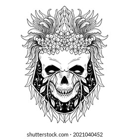 Skull with floral Golden Roses wreath, Vector illustration of Day of the Dead Dia De Muertos in Spanish Language for celebration concept poster banner design.