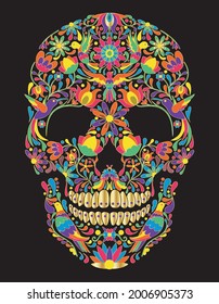 skull floral huichol gold mexico