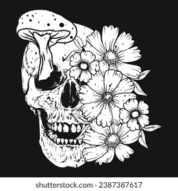 Skull Floral Mushroom T-shirt Design