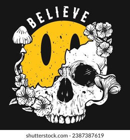 Skull Floral Mushroom T-shirt Design