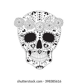 Skull with floral ornament. Day of the dead.