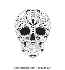 Skull with floral ornament. Day of the dead.