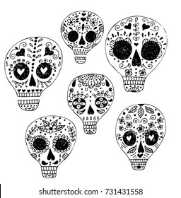 Skull with floral ornament. Day of the dead.