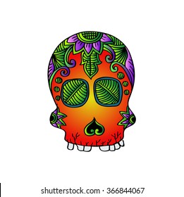 Skull with floral ornament. Doodle style.