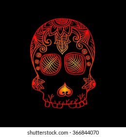 Skull with floral ornament. Doodle style.
