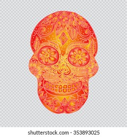  Skull with floral ornament. Hand drawing illustration.