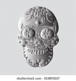  Skull with floral ornament. Hand drawing illustration.
