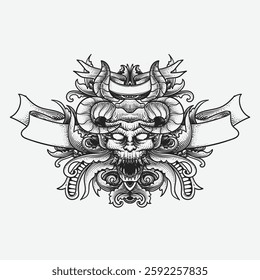 Skull and floral ornament. Hand drawn vector illustration. Tattoo art