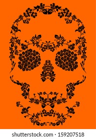 Skull with floral ornament. Vector illustration 