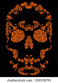 Skull with floral ornament. Vector illustration 
