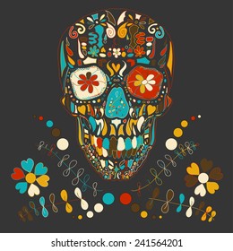 Skull with floral ornament .Vector illustration. EPS