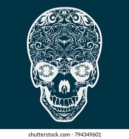 Skull floral ornament. Vector image of a decorative skull in a silver ornament.