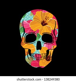 Skull with floral ornament.Vector illustration.