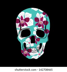 Skull with floral ornament.Vector illustration.