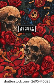 PATRÓN DE CALAVERA Y FLORAL PARA JERSEY DE SUBLIMACIÓN COMPLETA