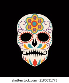 Skull of floral shapes. Global colors. Dia de Muertos. Day of The Dead. Tattoo Skull Ornat. Tribal tattoo design. T-shirt design. Hand painted vector illustration