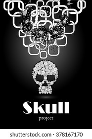 Skull in floral style your concept design. Vector illustration. Black n White