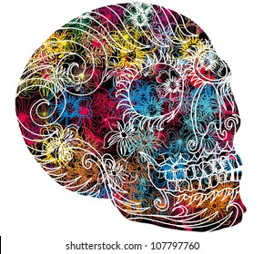 skull and flower