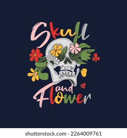 Skull flower art for print design vector art