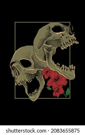 Skull with flower artwork illustration