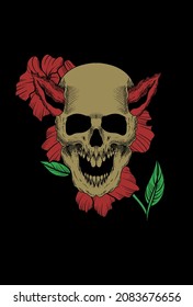 Skull with flower artwork illustration