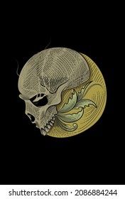 Skull with flower artwork illustration