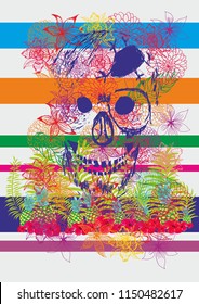 Skull with flower background graphic design vector art