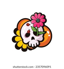 skull and flower cartoon illustration