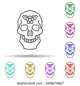 Skull, flower, Catrina multi color style icon. Simple thin line, outline vector of dia de muertos icons for ui and ux, website or mobile application