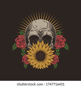 Skull flower decoration vector illustration for your company or brand