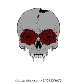  skull with flower eyes color version vector illustration